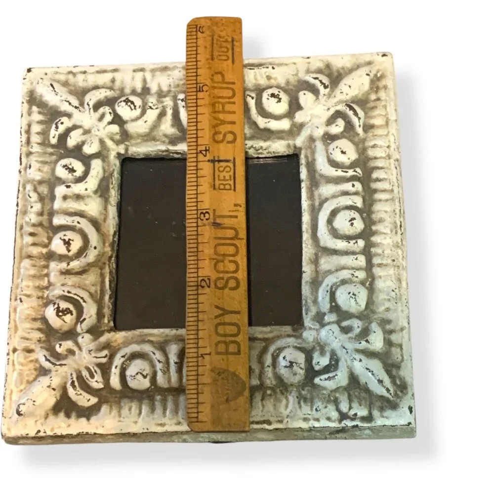 VTG Mini Picture Frame Heavy Ornate Cast Iron Micro‎ 2x2 Photo Farmhouse